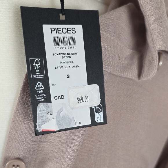 PIECE Short Sleeve Button Front Belted Shirt Dress Taupe Size S NWT - Picture 4 of 8